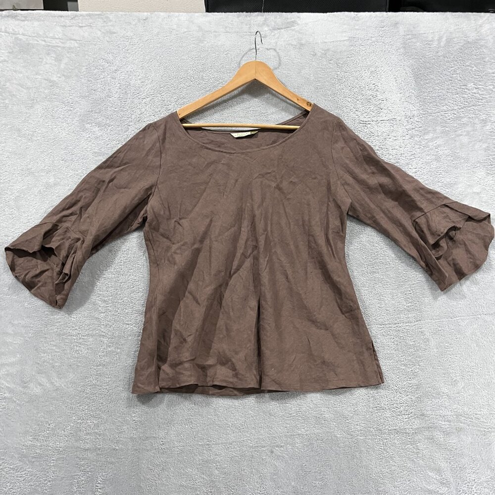 Chalet Top‎ Womens Large 100% Linen USA Made Brown Vintage Boho Hippie